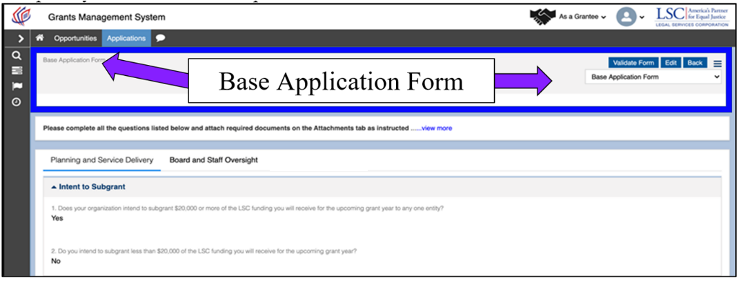 Image of the Base Application Form