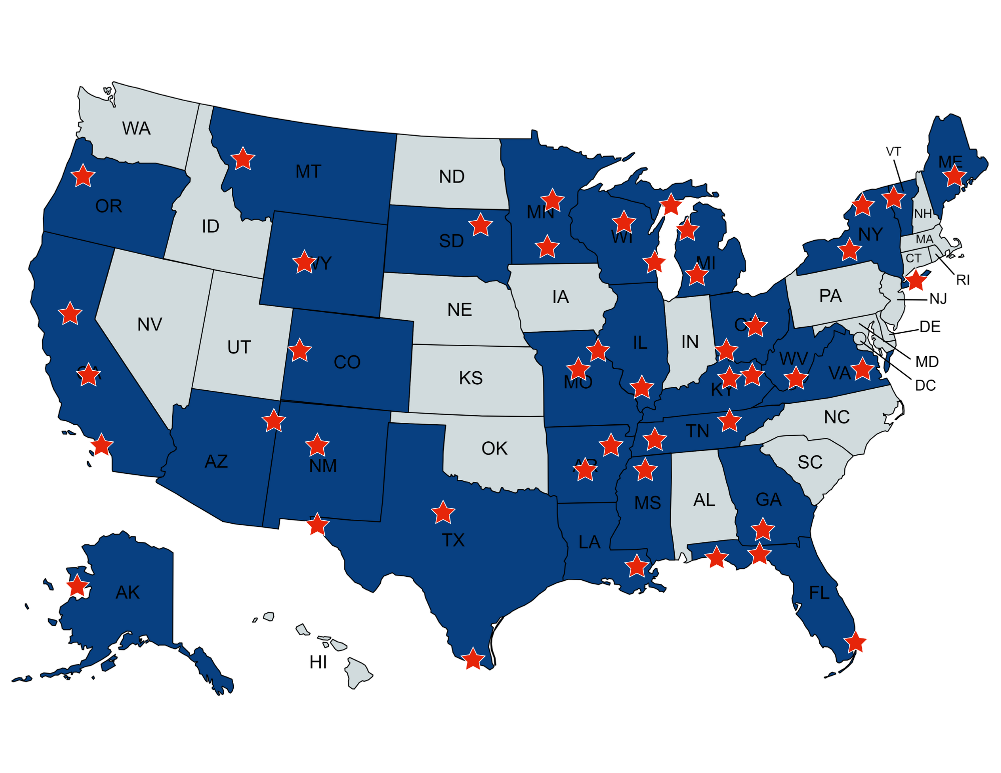 Map showcasing host sites. For accessibility help please contact RSLC@lsc.gov