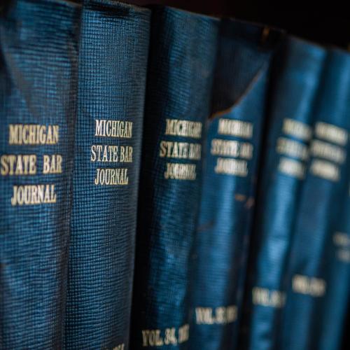 Law books on a bookshelf
