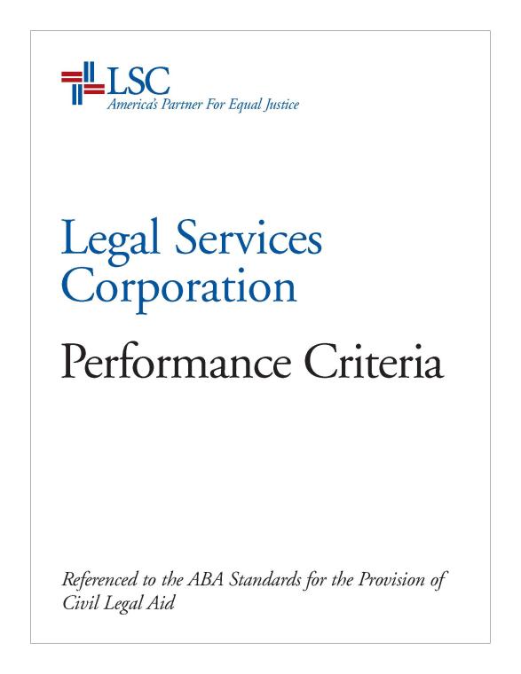 LSC Performance Criteria Cover Page Image